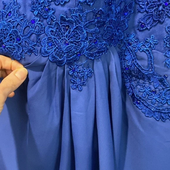 Royal Blue Lace Formal Gown Size 14 Plus Elegant Maxi Dress - Picture 4 of 15